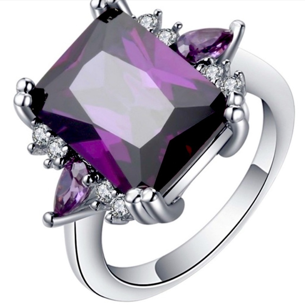 12 Carat Cushion Amethyst 925 Silver Ring Size 9